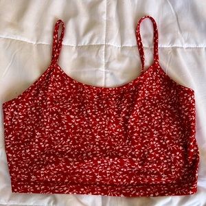 Red floral tank crop top